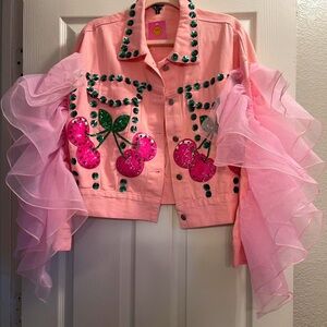 Avant garde Cherry butterfly flu sleeve baby pink jacket